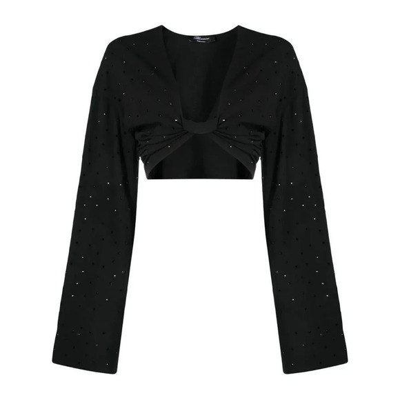 Blumarine Hot Fix Crystal Long Sleeve Crop Top in Nero Black 38 2 Womens Cropped - Picture 12 of 16